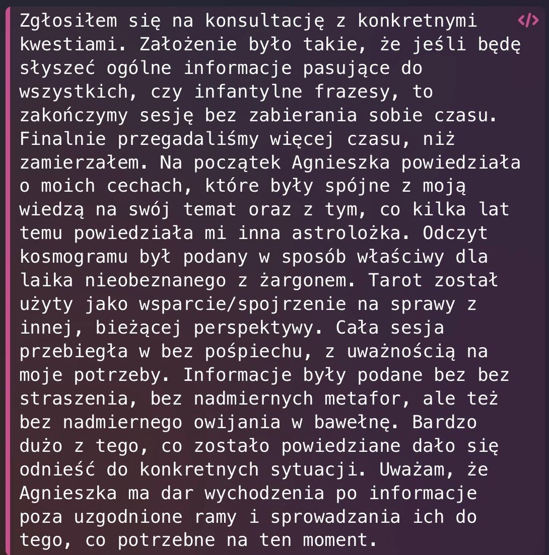 Opinia klientki o pracy intuicyjnej